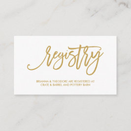Chique Hand Lettered Gold Wedding Registry Kaart