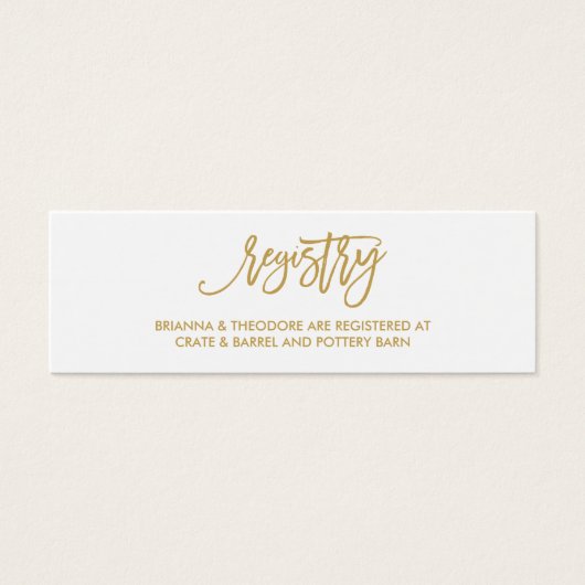 Chique Hand Lettered Gold Wedding Registry Kaart (Voorkant)