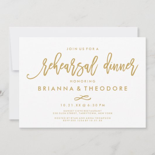 Chique Hand Lettered Gold Wedding repetitie diner Kaart (Voorkant)