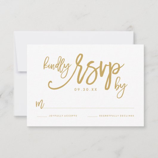 Chique Hand Lettered Gold Wedding RSVP Kaart (Voorkant)