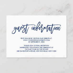 Chique Hand Lettered Navy Bruiloft Gast Informatie Informatiekaartje