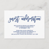 Chique Hand Lettered Navy Bruiloft Gast Informatie Informatiekaartje (Voorkant)
