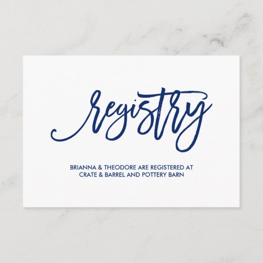 Chique Hand Lettered Navy Bruiloft Gast Informatie Informatiekaartje (Achterkant)