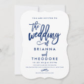 Chique Hand Lettered Navy bruiloft uitnodiging (Voorkant)