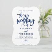 Chique Hand Lettered Navy bruiloft uitnodiging (Staand voorkant)