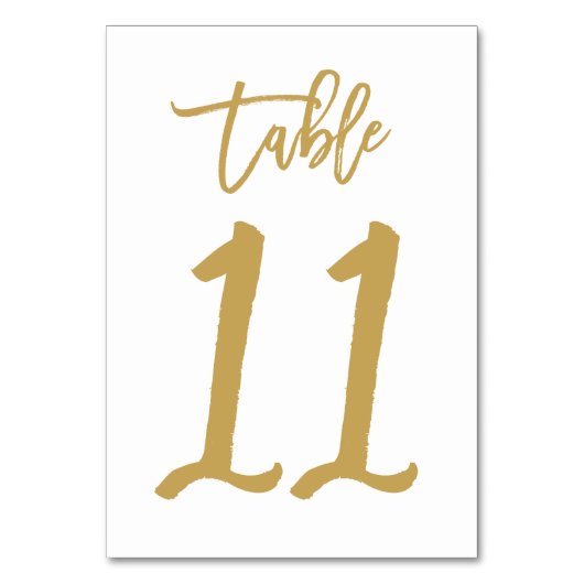 Chique Hand Lettered Table Number Gold | Tabel 11 Kaart (Voorkant)