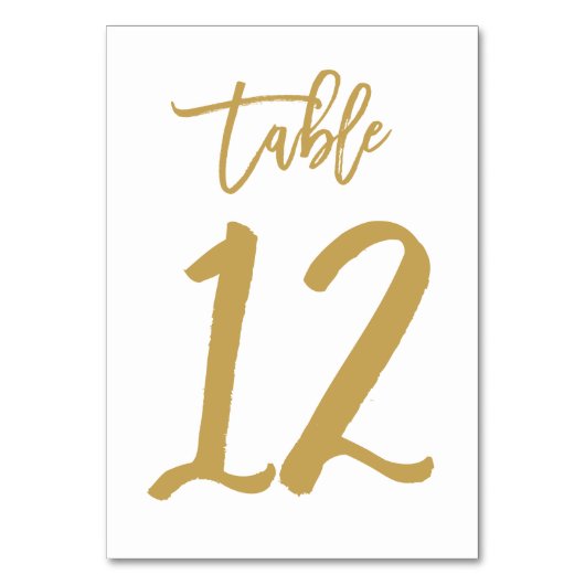 Chique Hand Lettered Table Number Gold | Tabel 12 Kaart (Achterkant)