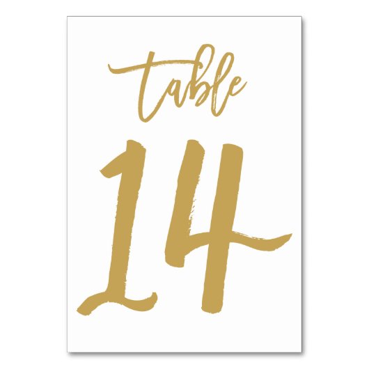 Chique Hand Lettered Table Number Gold | Tabel 14 Kaart (Achterkant)