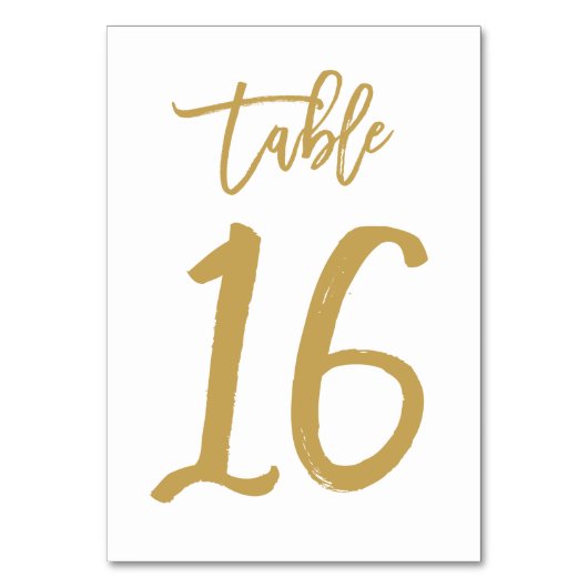 Chique Hand Lettered Table Number Gold | Tabel 16 Kaart (Voorkant)