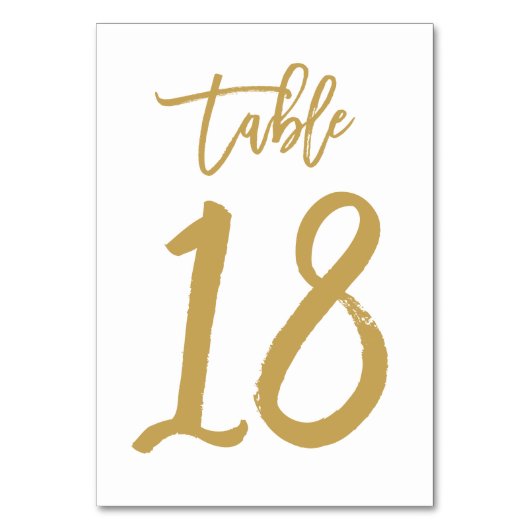 Chique Hand Lettered Table Number Gold | Tabel 18 Kaart (Voorkant)