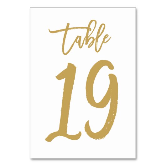 Chique Hand Lettered Table Number Gold | Tabel 19 Kaart (Voorkant)