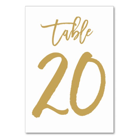 Chique Hand Lettered Table Number Gold | Tabel 20 Kaart (Voorkant)