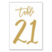 Chique Hand Lettered Table Number Gold | Tabel 21 Kaart (Voorkant)