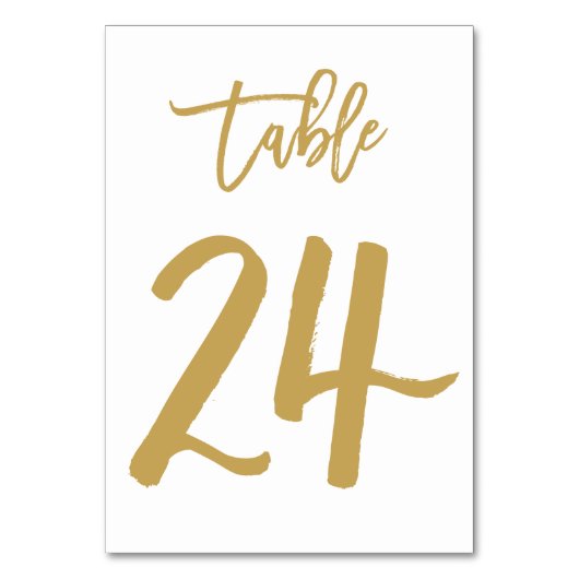 Chique Hand Lettered Table Number Gold | Tabel 24 Kaart (Voorkant)