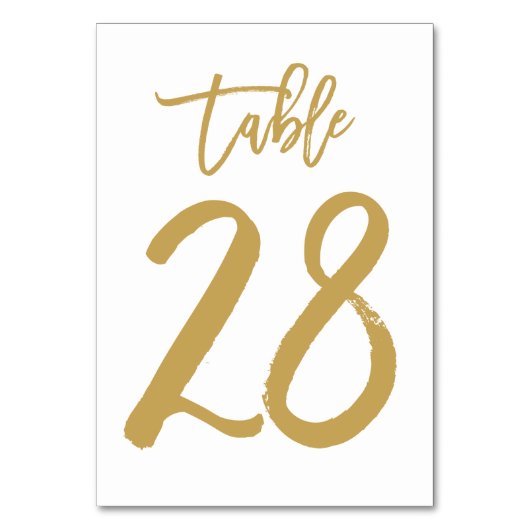 Chique Hand Lettered Table Number Gold | Tabel 28 Kaart (Voorkant)