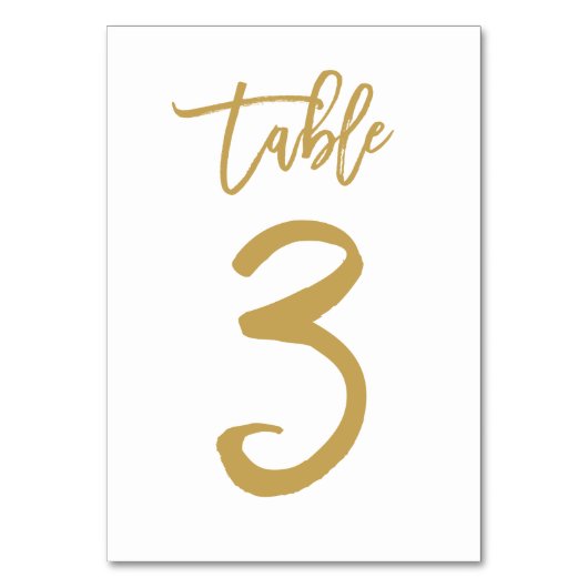 Chique Hand Lettered Table Number Gold | Tabel 3 Kaart (Voorkant)
