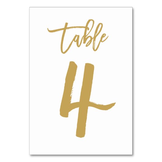 Chique Hand Lettered Table Number Gold | Tabel 4 Kaart (Voorkant)