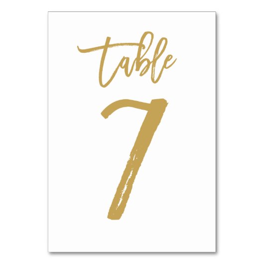 Chique Hand Lettered Table Number Gold | Tabel 7 Kaart (Voorkant)