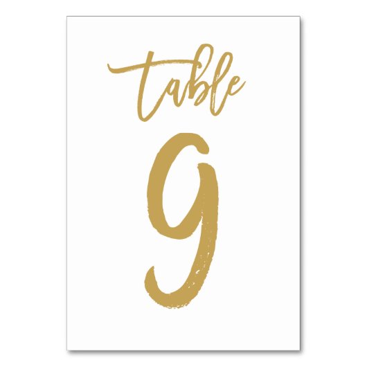 Chique Hand Lettered Table Number Gold | Tabel 9 Kaart (Voorkant)
