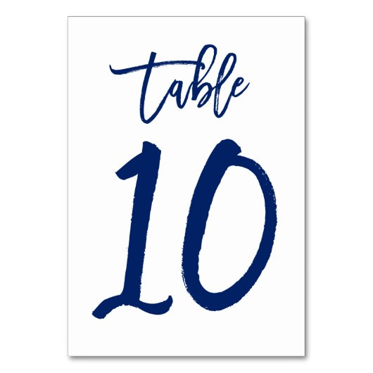 Chique Hand Lettered Table Number Navy | Tabel 10 Kaart (Voorkant)