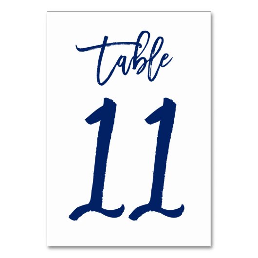 Chique Hand Lettered Table Number Navy | Tabel 11 Kaart (Voorkant)