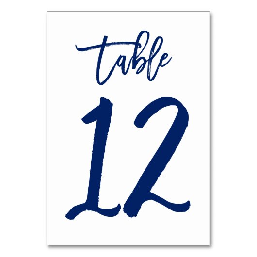 Chique Hand Lettered Table Number Navy | Tabel 12 Kaart (Voorkant)