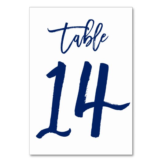 Chique Hand Lettered Table Number Navy | Tabel 14 Kaart (Achterkant)