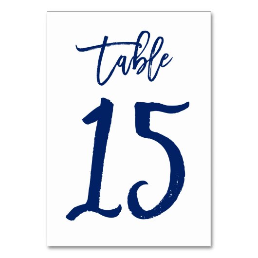 Chique Hand Lettered Table Number Navy | Tabel 15 Kaart (Voorkant)