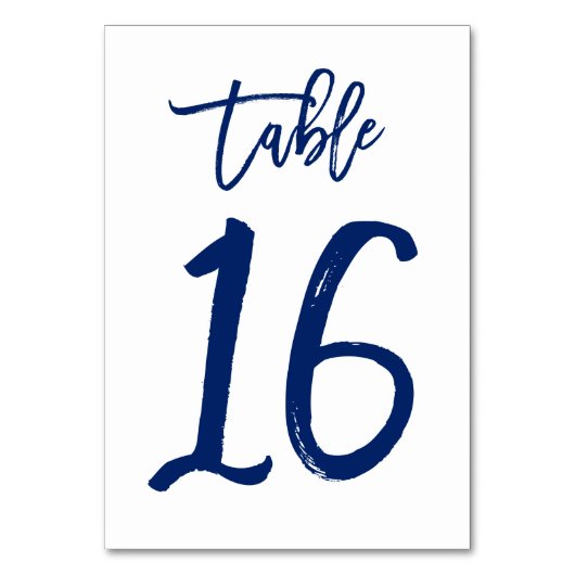 Chique Hand Lettered Table Number Navy | Tabel 16 Kaart (Voorkant)
