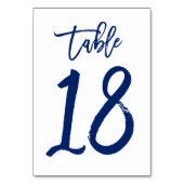 Chique Hand Lettered Table Number Navy | Tabel 18 Kaart (Voorkant)