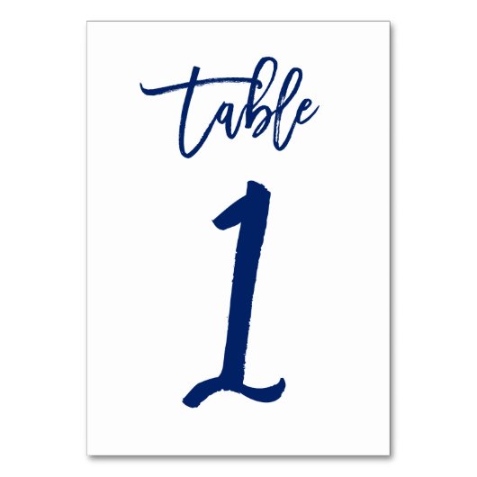 Chique Hand Lettered Table Number Navy | Tabel 1 Kaart (Voorkant)