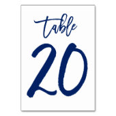 Chique Hand Lettered Table Number Navy | Tabel 20 Kaart (Voorkant)