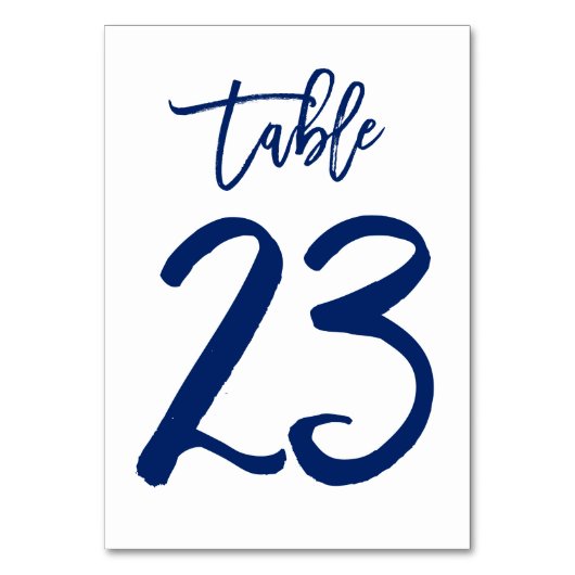 Chique Hand Lettered Table Number Navy | Tabel 23 Kaart (Voorkant)