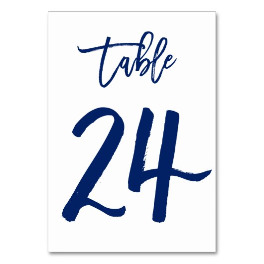 Chique Hand Lettered Table Number Navy | Tabel 24 Kaart (Voorkant)