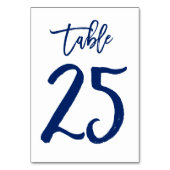 Chique Hand Lettered Table Number Navy | Tabel 25 Kaart (Voorkant)