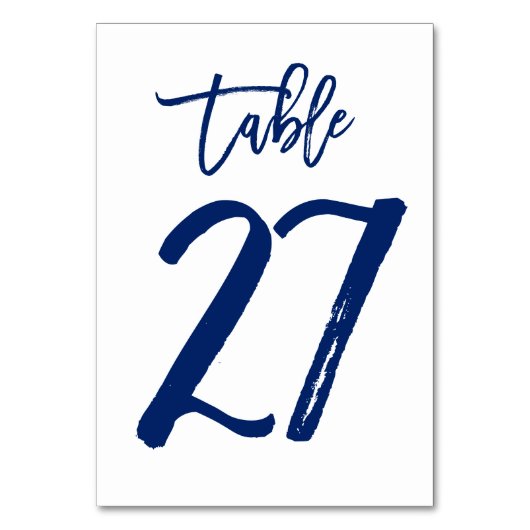 Chique Hand Lettered Table Number Navy | Tabel 27 Kaart (Achterkant)