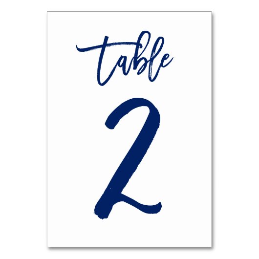 Chique Hand Lettered Table Number Navy | Tabel 2 Kaart (Voorkant)