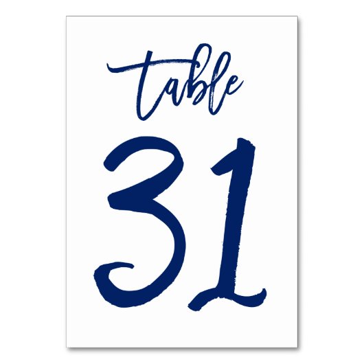 Chique Hand Lettered Table Number Navy | Tabel 31 Kaart (Achterkant)