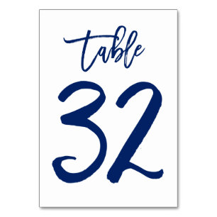 Chique Hand Lettered Table Number Navy   Tabel 32 Kaart