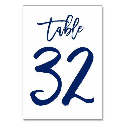 Chique Hand Lettered Table Number Navy | Tabel 32 Kaart (Achterkant)