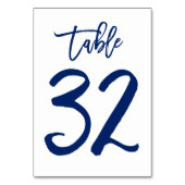 Chique Hand Lettered Table Number Navy | Tabel 32 Kaart (Voorkant)
