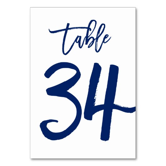 Chique Hand Lettered Table Number Navy | Tabel 34 Kaart (Achterkant)