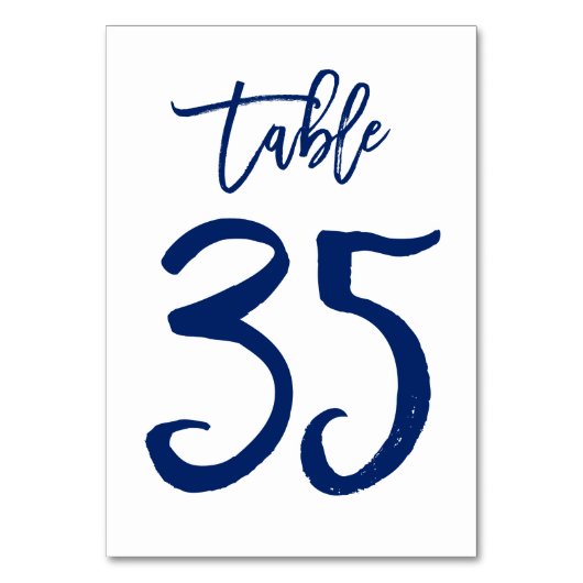 Chique Hand Lettered Table Number Navy | Tabel 35 Kaart (Voorkant)