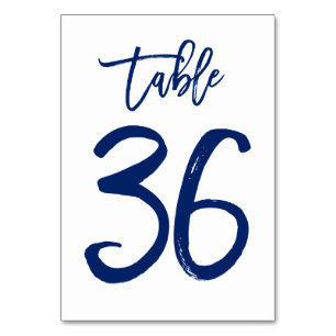Chique Hand Lettered Table Number Navy   Tabel 36 Kaart