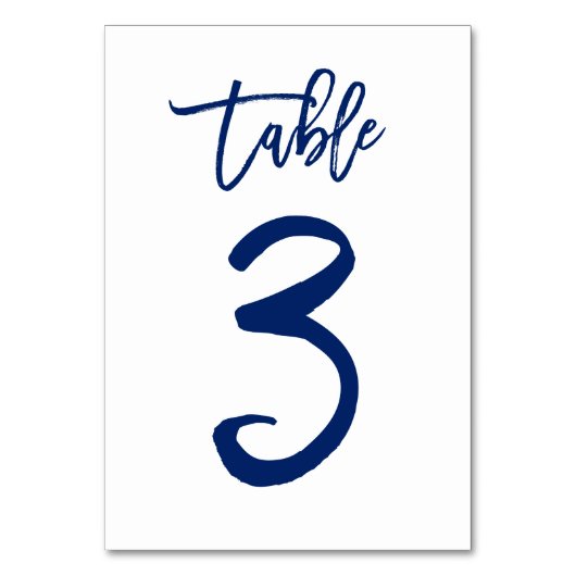 Chique Hand Lettered Table Number Navy | Tabel 3 Kaart (Achterkant)