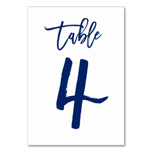 Chique Hand Lettered Table Number Navy | Tabel 4 Kaart (Voorkant)