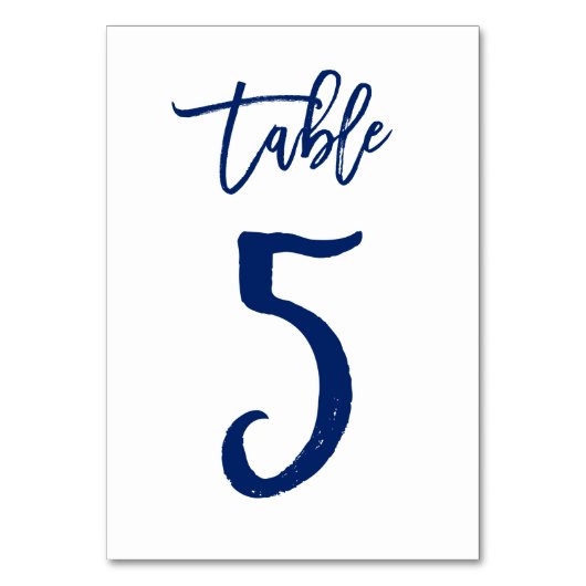 Chique Hand Lettered Table Number Navy | Tabel 5 Kaart (Voorkant)
