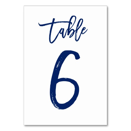 Chique Hand Lettered Table Number Navy | Tabel 6 Kaart (Voorkant)