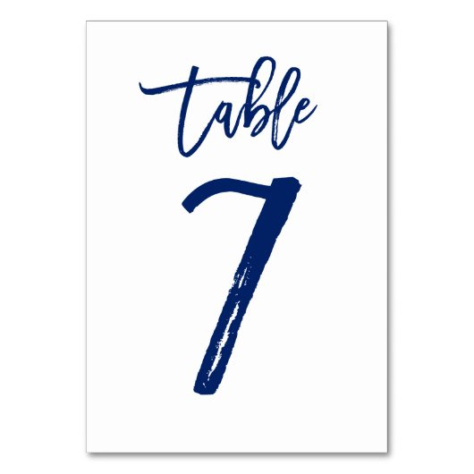 Chique Hand Lettered Table Number Navy | Tabel 7 Kaart (Voorkant)
