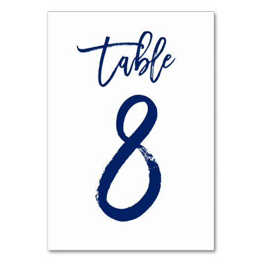 Chique Hand Lettered Table Number Navy | Tabel 8 Kaart (Voorkant)